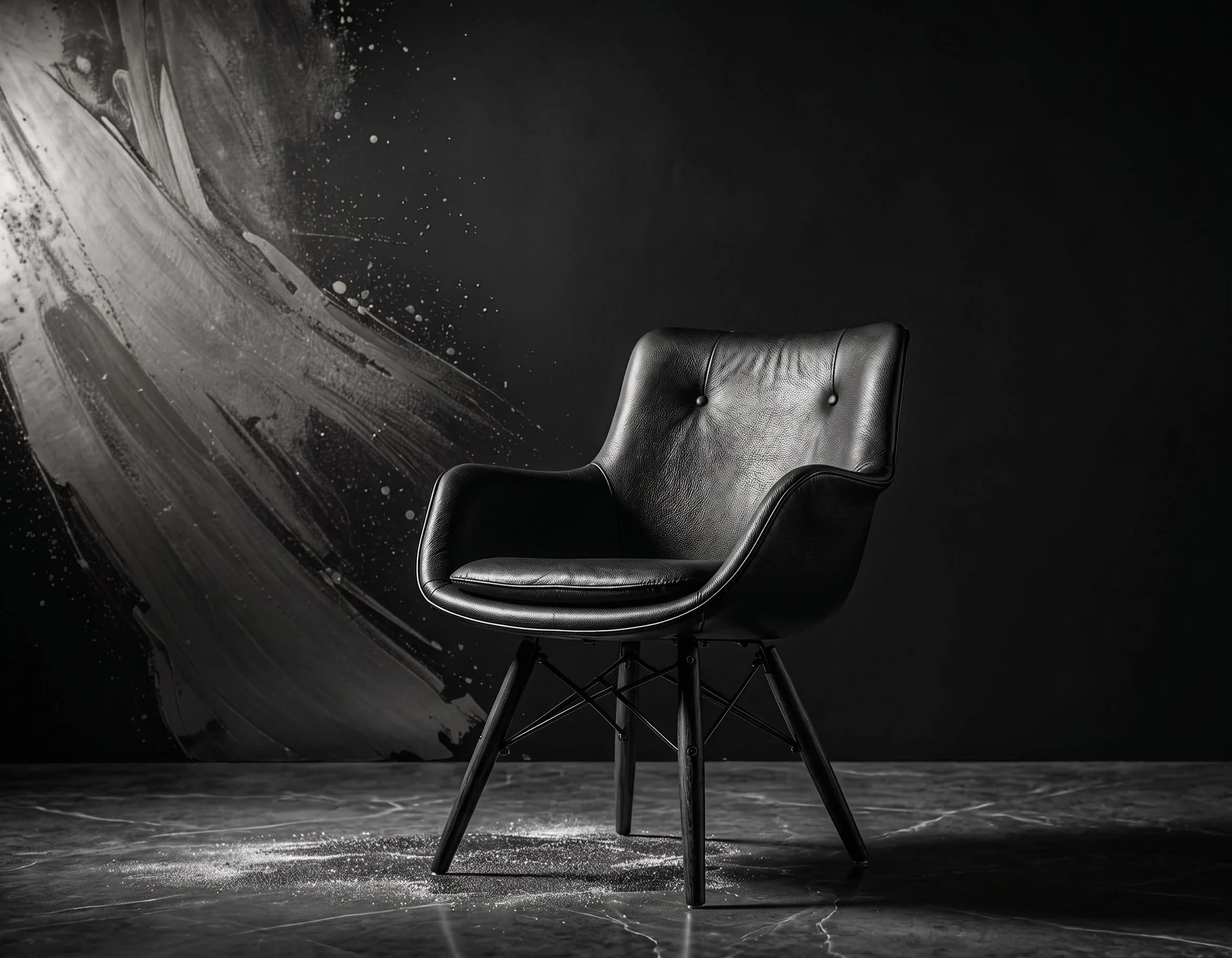 A chair in a dark studio